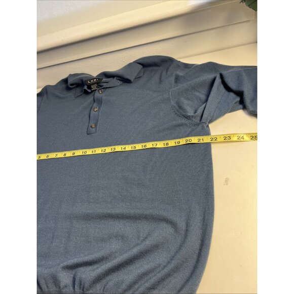 L X R I 100% Cashmere Blue Henley Polo Sweater Mens Sz M Preppy - Picture 5 of 7
